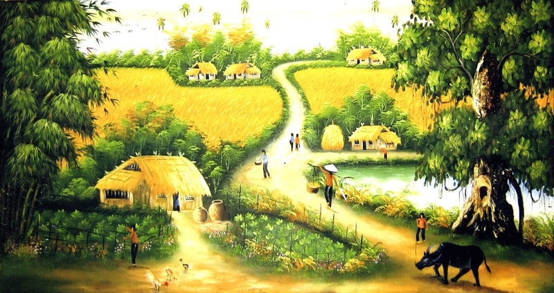 Tranh phong cảnh làng quê vẽ tay 7