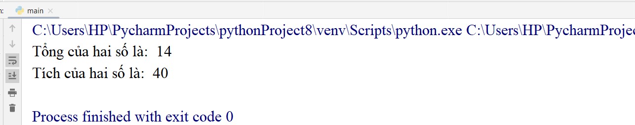 kết quả tính tổng và tích của hai số