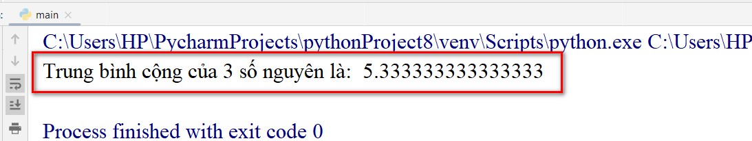 kết quả tính giá trị trung bình cộng