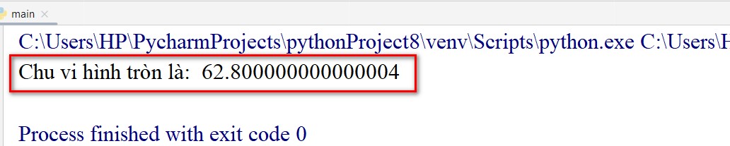 kết quả tính chu vi hình tròn