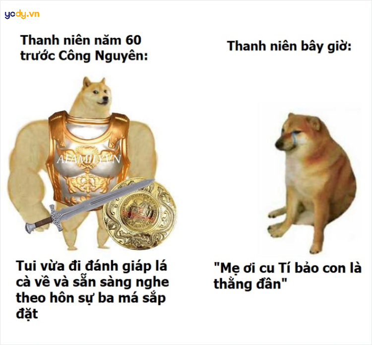 Ảnh meme Cheems về chiến tranh ngày xưa