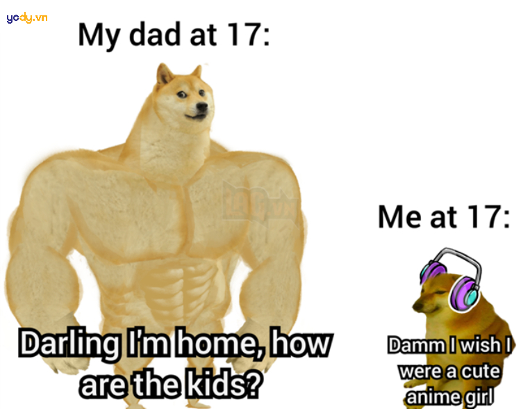 Ảnh meme Cheems vs Swole Doge hài hước