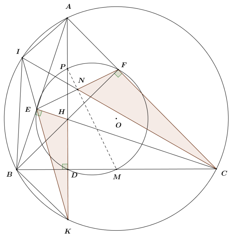 Cho (Delta ABC) có ba góc nhọn nội tiếp đường tròn (left( {O;R} right)). Các đường cao