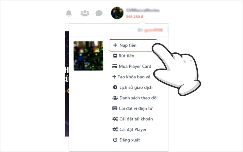Chọn Nạp tiền cho tài khoản