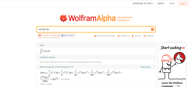 wolframalpha.com - Trang web tính nguyên hàm online