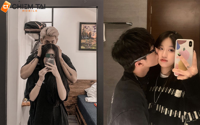 Chụp ảnh với người yêu trước gương