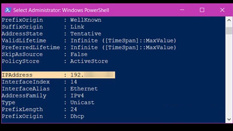 Gõ lệnh Get-NetIpAddress và nhấn Enter.