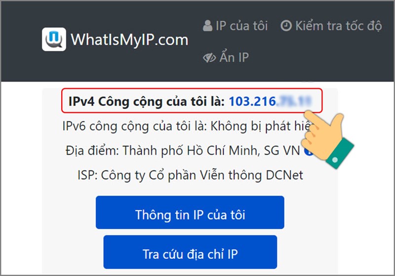 Xem IP của bạn tại dòng IPv4 Address.