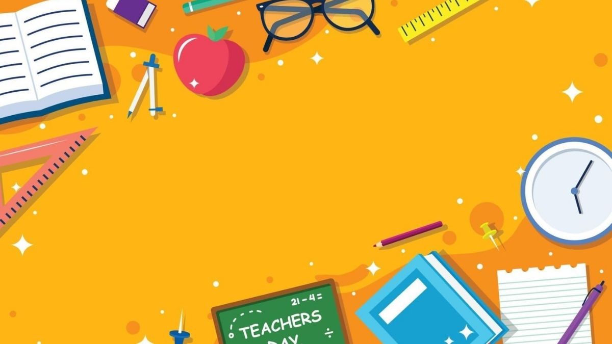 Các dụng cụ học tập đa dạng màu sắc, thú vị cùng nền vàng cam tươi tắn phù hợp làm nền powerpoint cho ngày 20/11