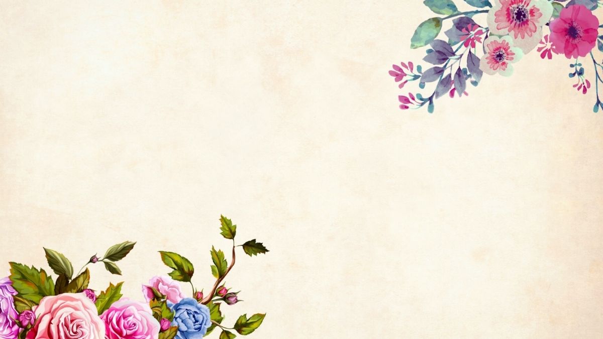 Hình ảnh vẽ hoa hồng, hoa cẩm chướng và các loại hoa dại với màu sắc tươi tắn trên nền giấy vintage. Phù hợp cho PowerPoint 20/11.