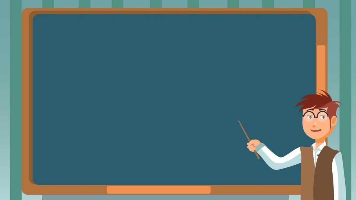 Mẫu Powerpoint 20/11 với hình ảnh thầy giáo hoạt hình đang giảng bài trong lớp học.