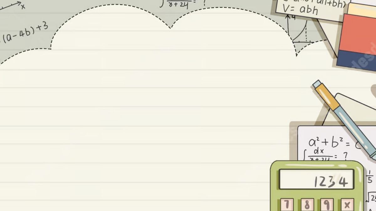Mẫu slide Powerpoint về chủ đề 20/11 vintage với những công thức toán học, máy tính trên nền kẻ sọc ngang.