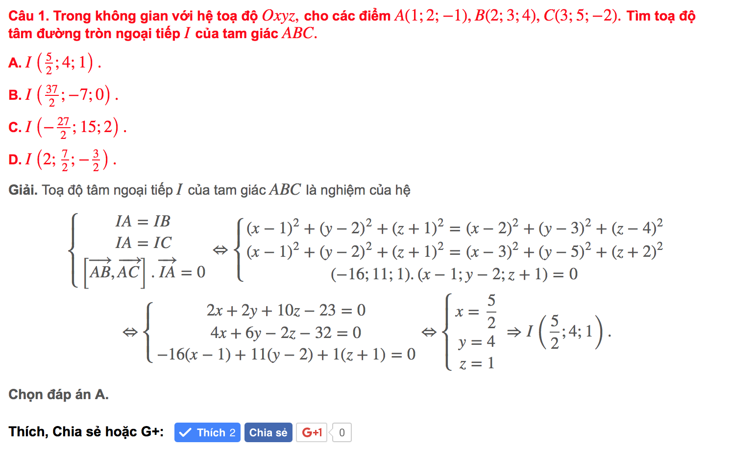 Bài tập và phương pháp giải về diện tích tam giác trong OXYZ