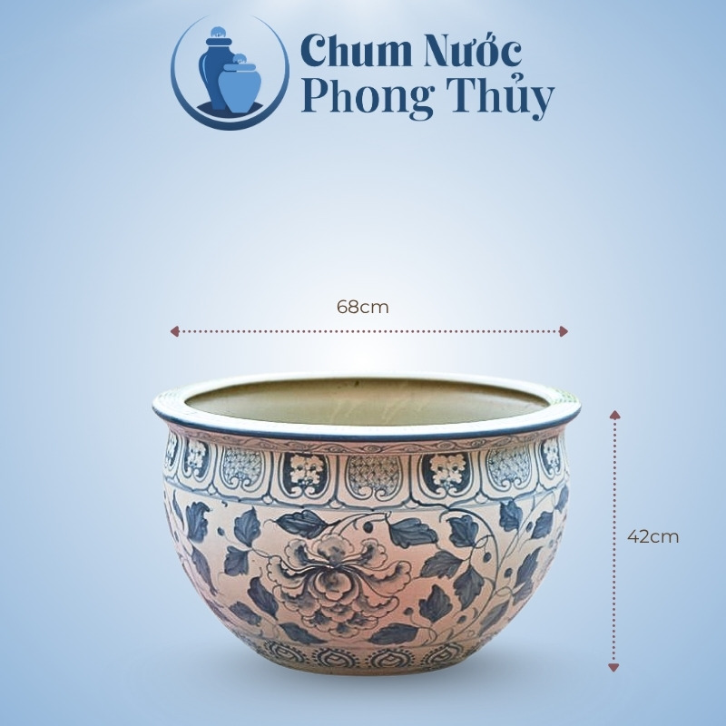 kích thước Chậu Trồng Cây Thủy Canh Men Rạn Bát Tràng Họa Tiết Hoa Phù Dung CS-08