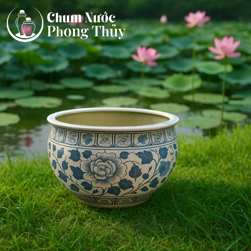 chi tiết Chậu Trồng Cây Thủy Canh Men Rạn Bát Tràng Họa Tiết Hoa Phù Dung CS-08