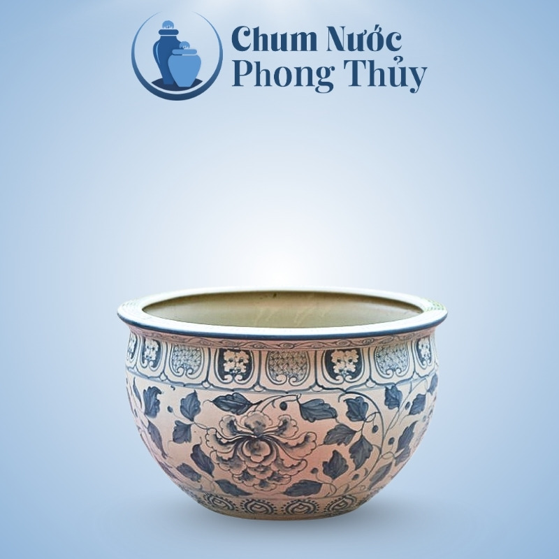 Chậu Trồng Cây Thủy Canh Men Rạn Bát Tràng Họa Tiết Hoa Phù Dung CS-08