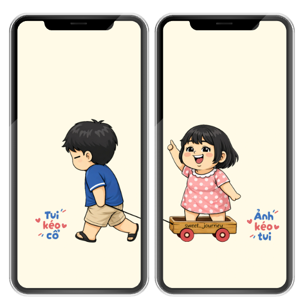 Trọn bộ hình nền cặp đôi dễ thương, ảnh chibi couple lãng mạn được đổi kích thước online, miễn phí
