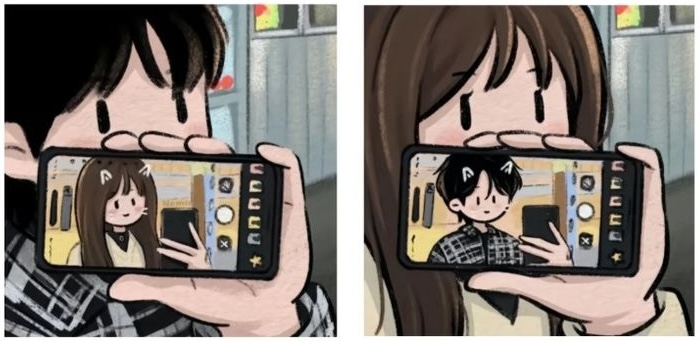 Trọn bộ hình nền cặp đôi dễ thương, ảnh chibi couple lãng mạn được đổi kích thước online, miễn phí