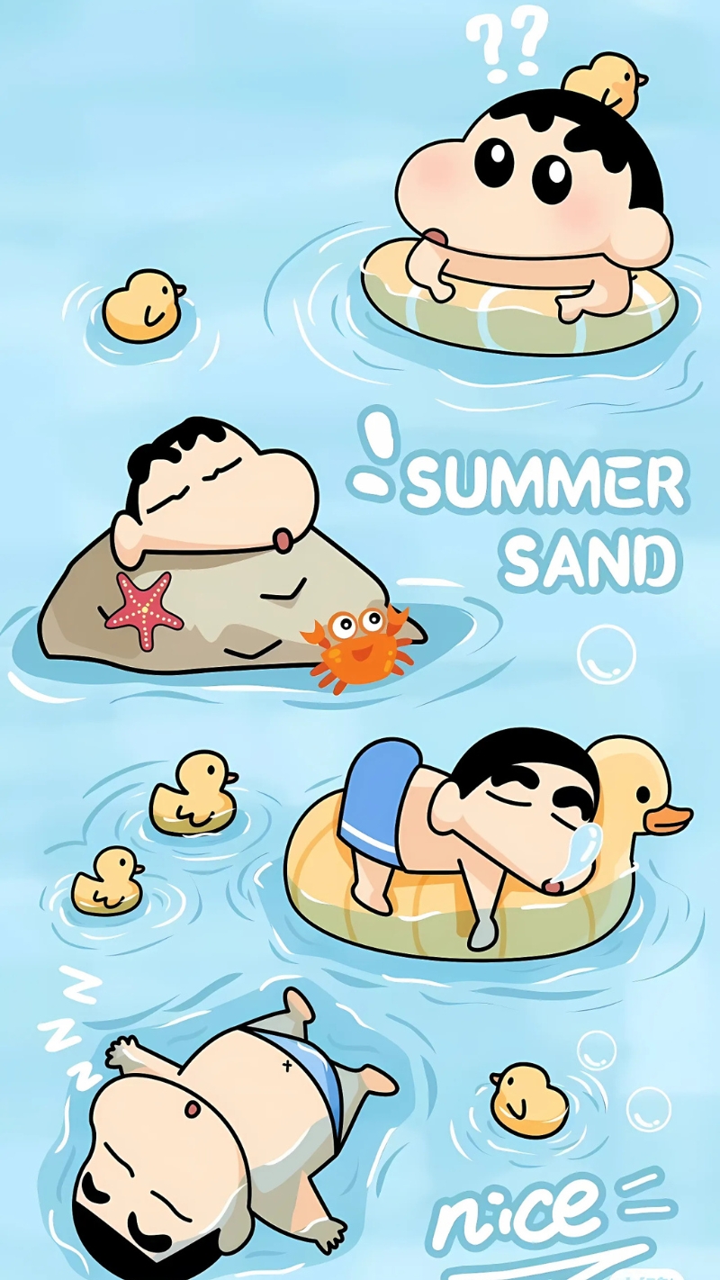 Hình nền Shin Cậu Bé Bút Chì tắm hồ bơi