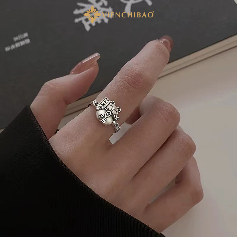 Nhẫn Bạc Nữ Mèo Thần Tài