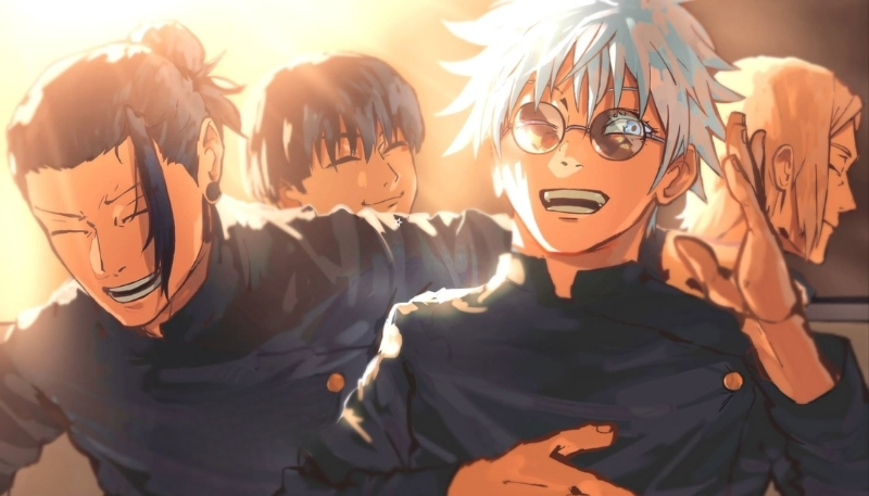 Hình trang trí Gojo và nhóm bạn lém lỉnh hài hước cho desktop