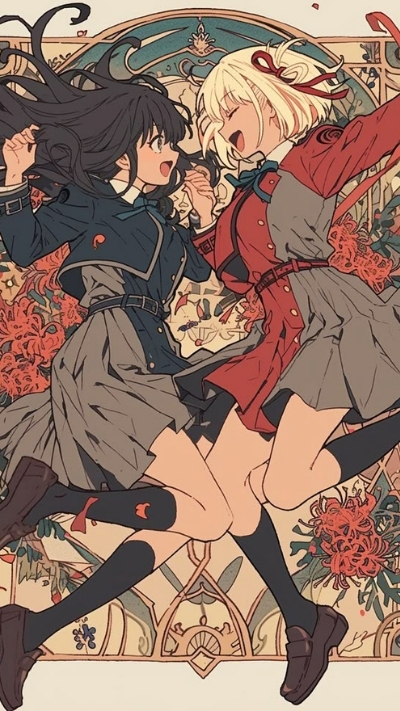 nền bạn thân anime cute rực rỡ cho iphone