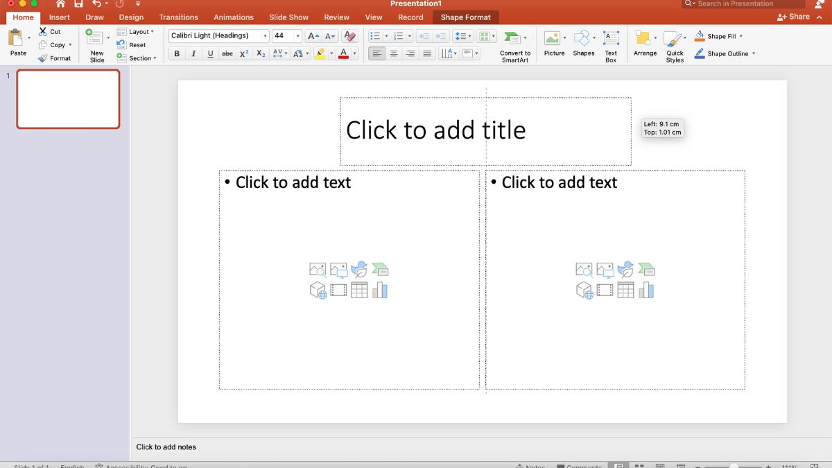 Kéo thả để thay đổi vị trí bố cục slide layout