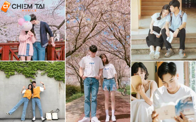 Tạo dáng chụp hình 2 người so chiều cao với nhau