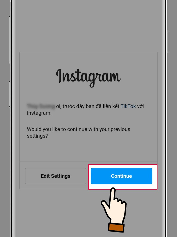 Xác nhận đồng ý liên kết nhấn Continue