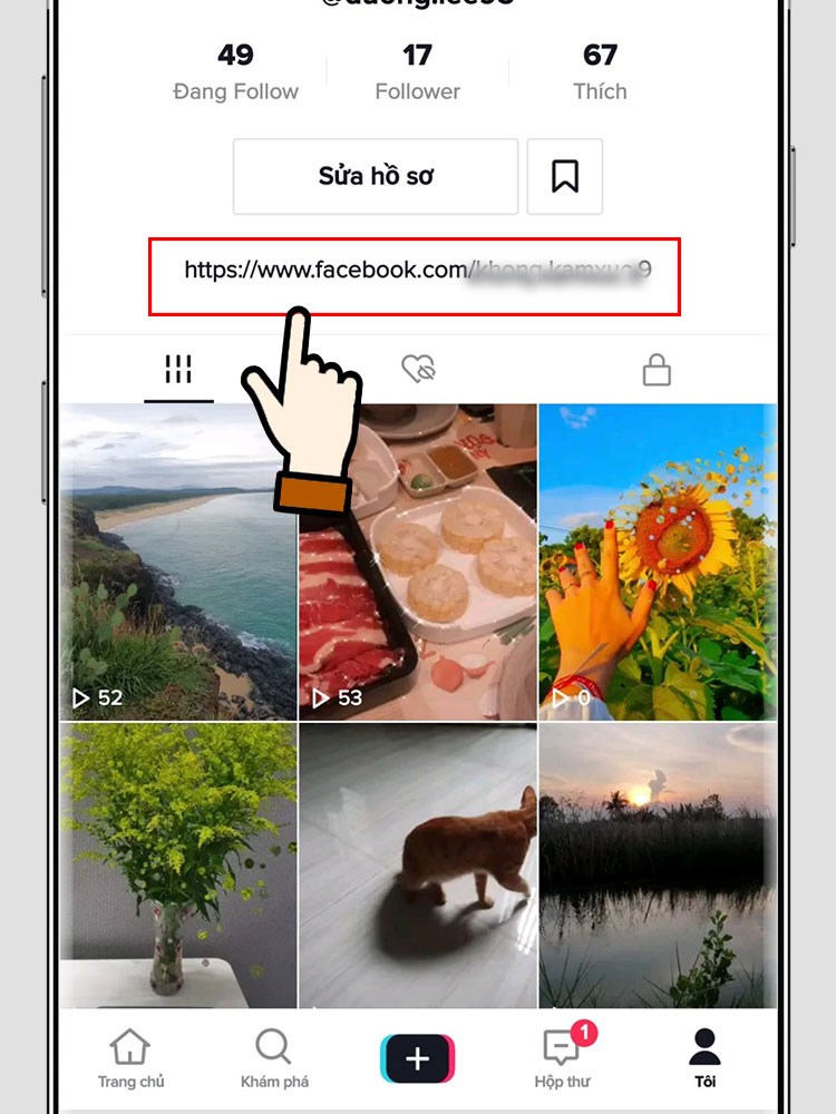 Quay trở lại trang cá nhân, bạn sẽ thấy đường link Facebook đã được gắn