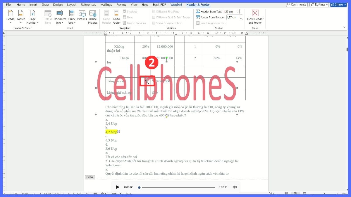 Xóa watermark trong Header và Footer 2
