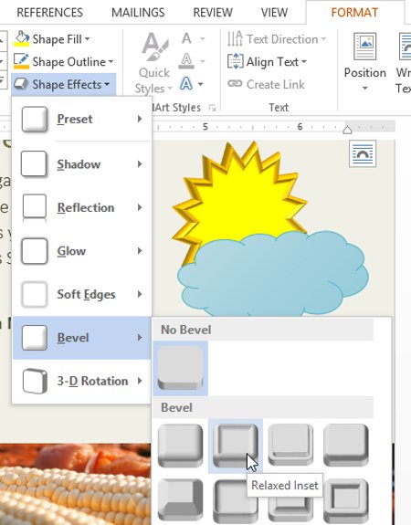 Di chuột qua Bevel và chọn cài đặt sẵn bevel mong muốn.