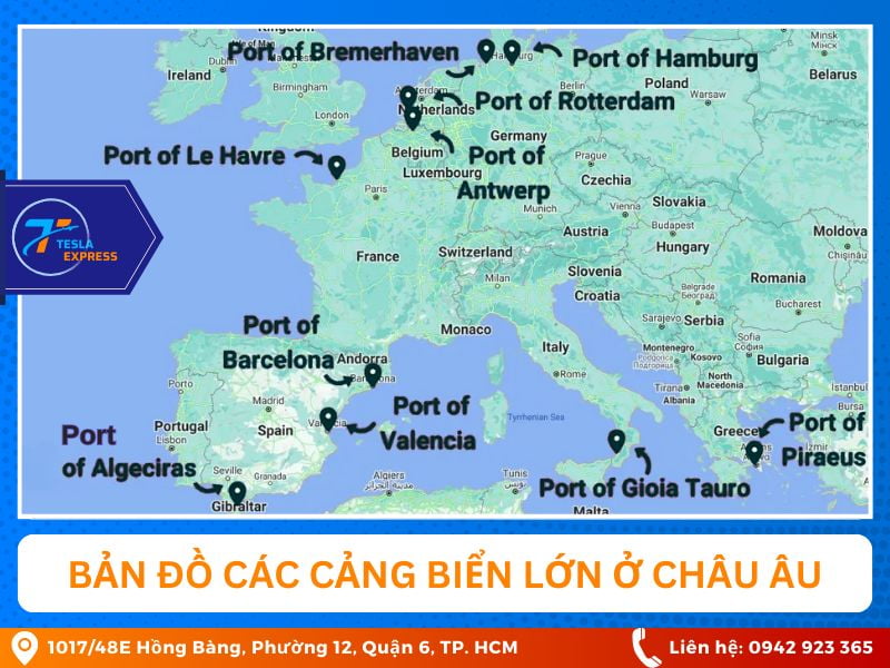ban do cac cang bien chau au