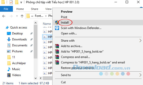 Font chữ tập viết Tiểu học