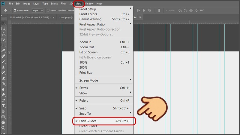 Để bỏ cố định đường gióng, vào View và bỏ tích chọn Lock Guides