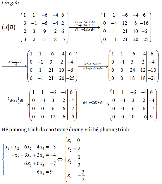 giải hệ phương trình sau bằng phương pháp gauss