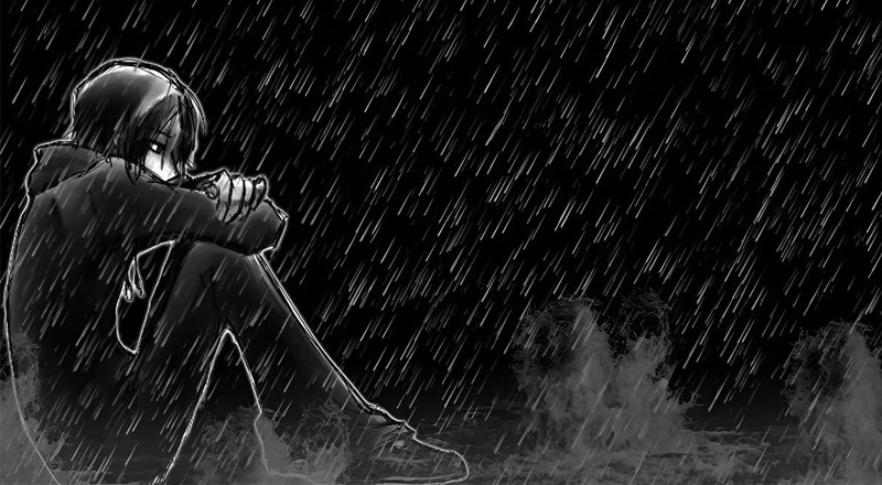 Ảnh anime buồn khóc dưới mưa thể hiện sự mất mát