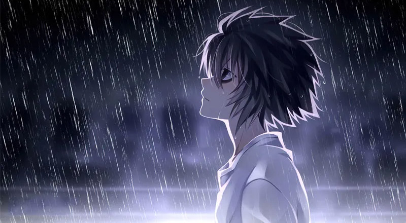 Ảnh anime buồn khóc dưới mưa thể hiện tâm trạng nhân vật