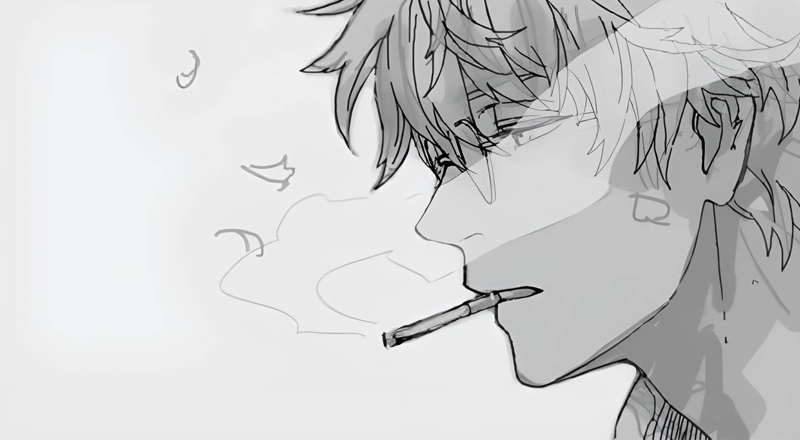 Ảnh anime buồn hút thuốc thể hiện tâm trạng