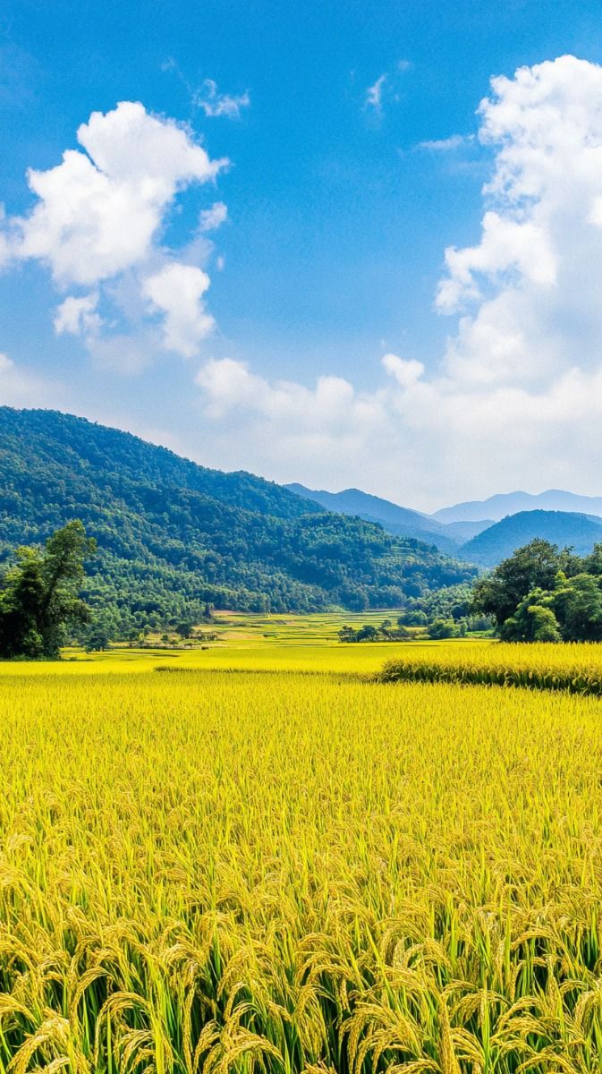 Ảnh đồng quê ruộng lúa bầu trời xanh