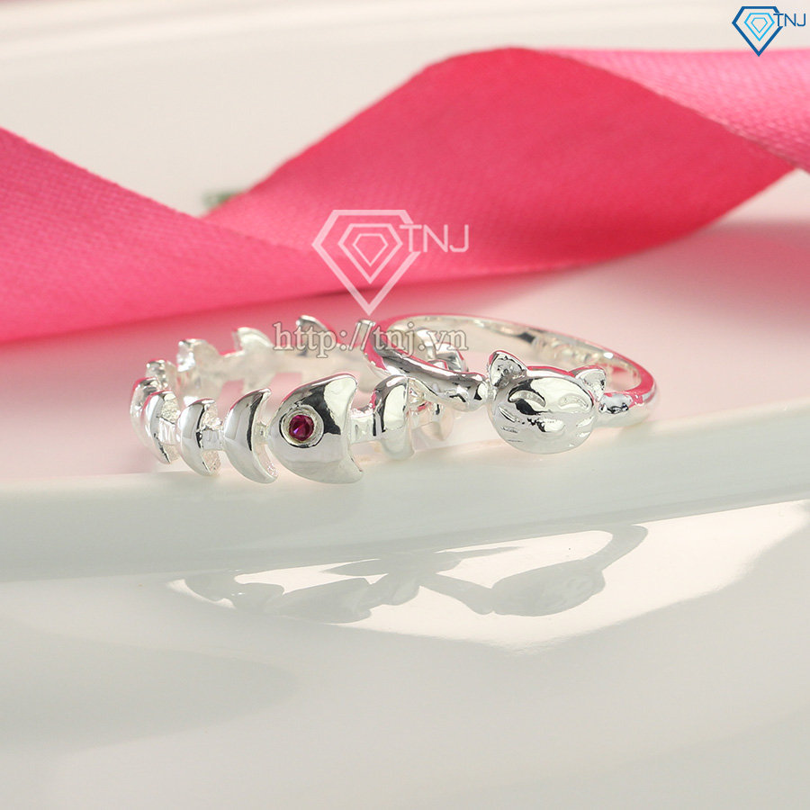 Nhẫn đôi bạc nhẫn cặp bạc đẹp kiểu mèo và xương cá ND0435
