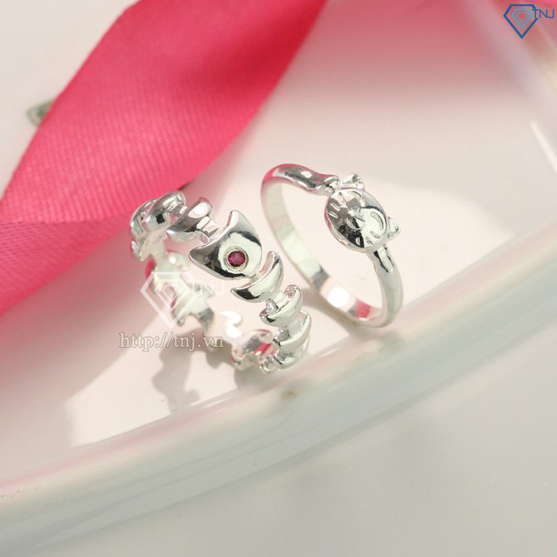 Nhẫn đôi bạc nhẫn cặp bạc đẹp kiểu mèo và xương cá ND0435