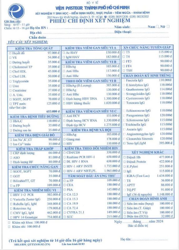 Xét Nghiệm Y sinh Học | Viện Pasteur TP.HCM | Phục vụ sức khỏe cộng đồng