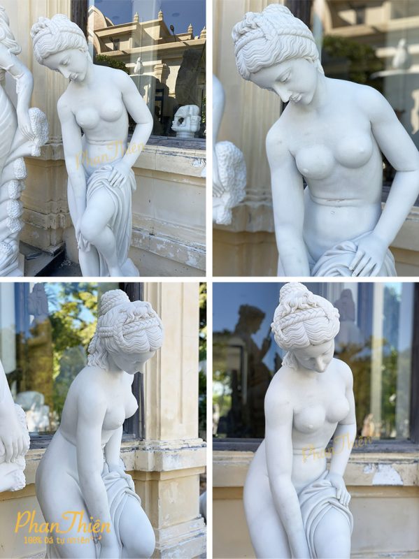 Tượng Cô Gái Khoả Thân Nghệ Thuật Đá Cẩm Thạch Trắng (GAI-06)