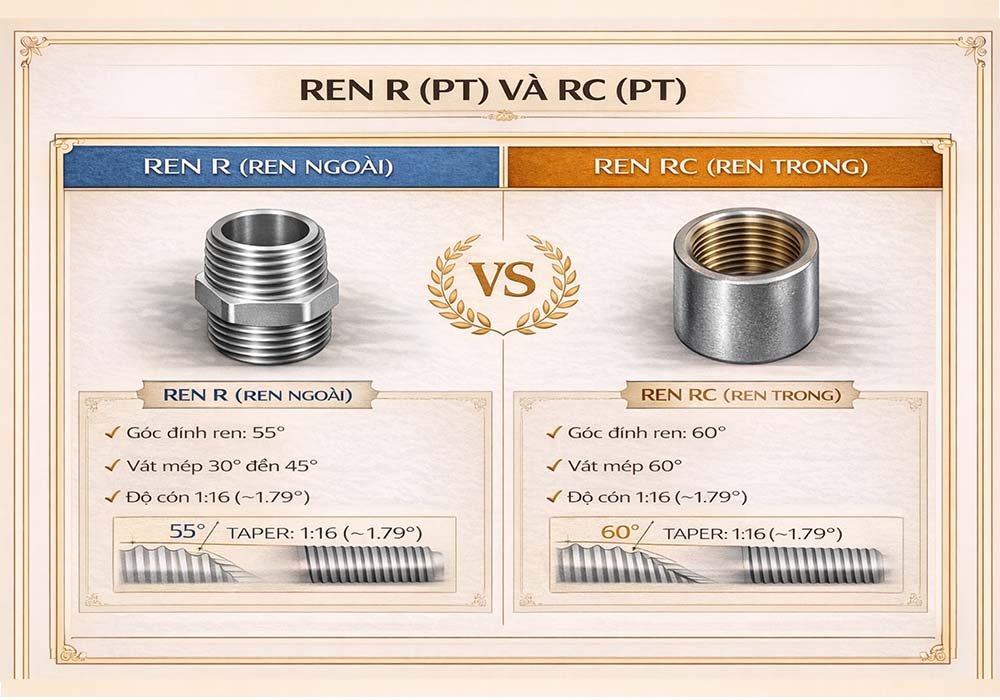 Tìm hiểu tiêu chuẩn ren hệ inch r pt và rc pt