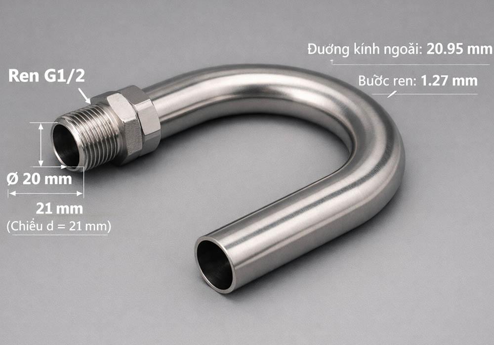 Thiết kế ren G1/2 của ống siphon bằng bao nhiêu milimet