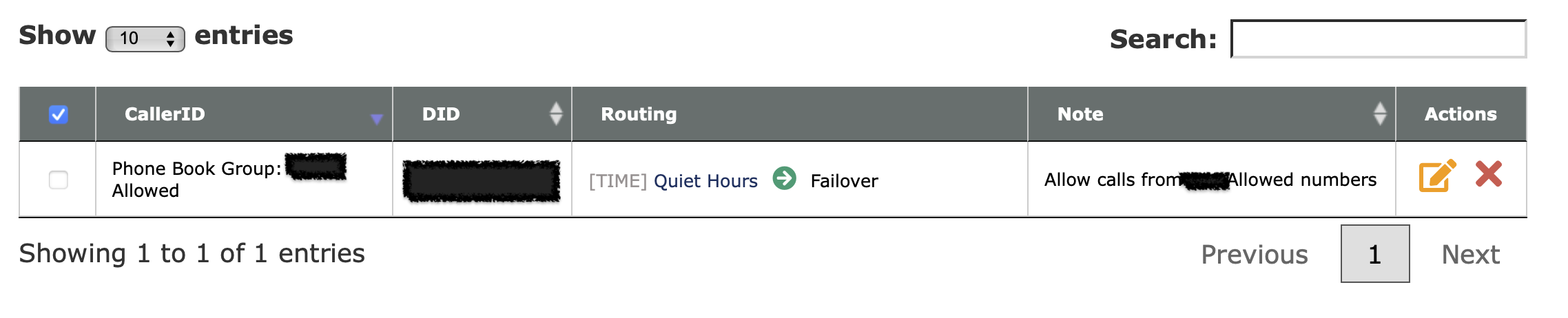 Screenshot of CallerID filtering at voip.ms