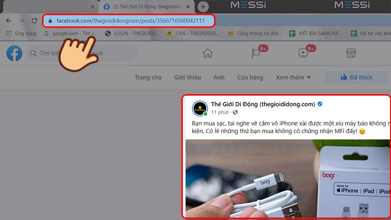 Nhấp vào thời gian đăng bài viết