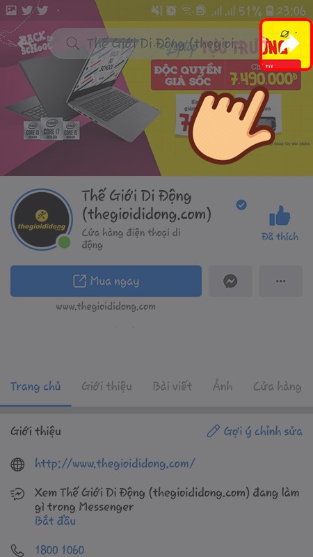 Nhấp vào fanpage bạn muốn lấy link