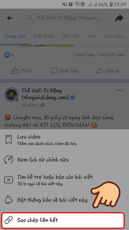Nhấp vào dấu ba chấm ở bên trên bài viết, video, hình ảnh bạn muốn lấy link